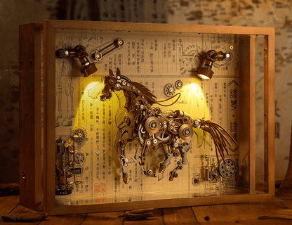 LED照明付き木製フレーム展示