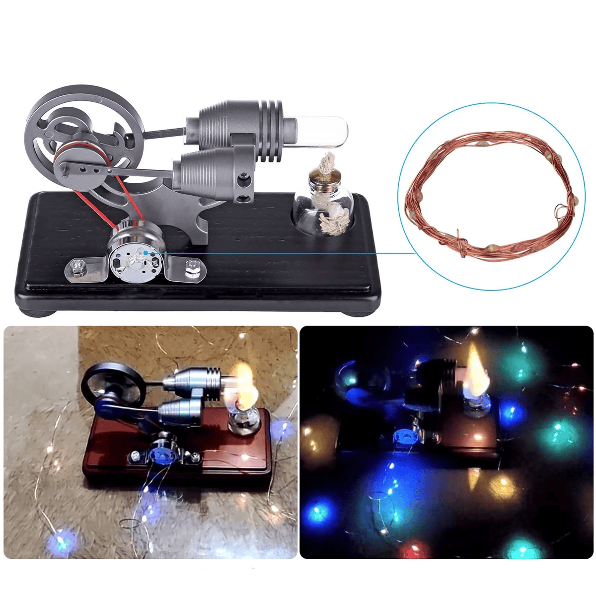 DIY γ型組み立てレトロスターリングエンジンキットジェネレータースターリングモデルLEDライト付き科学教育玩具