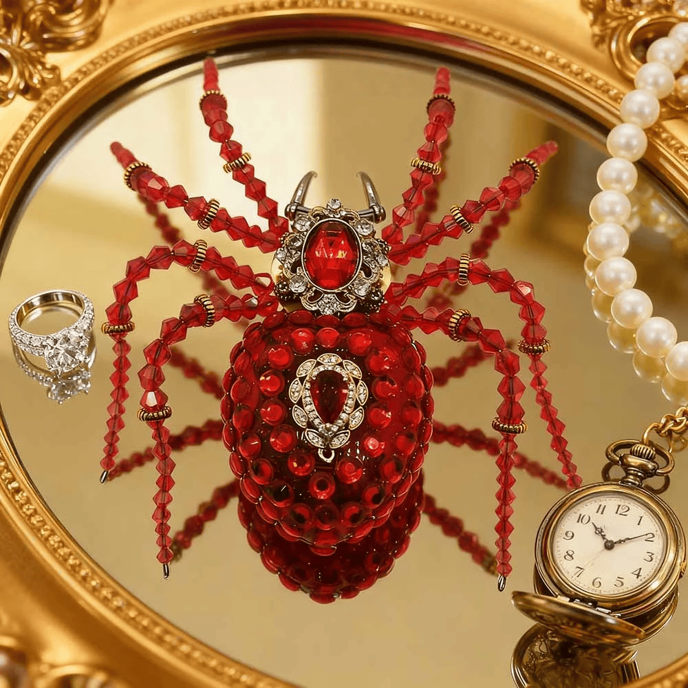 スチームパンク風 ビーズクリスタル赤いクモ模型 組み立てキット（ミュージックボックス付き・260ピース）