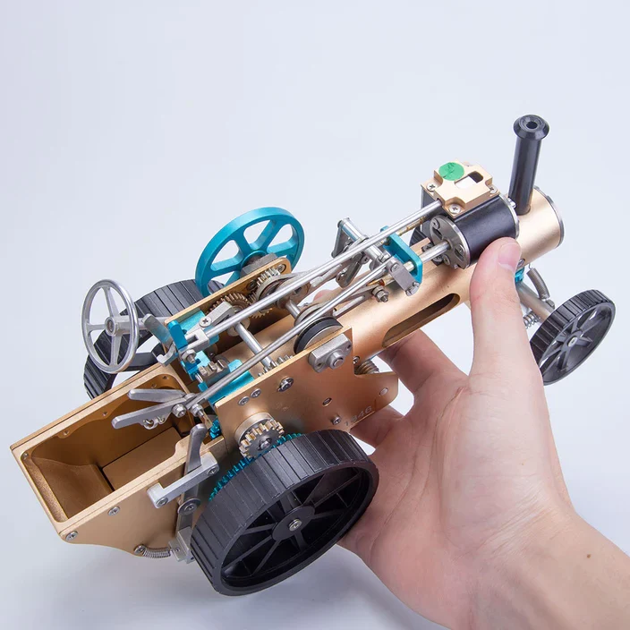 手持ちで背面構造を確認できる蒸気自動車メタルモデル詳細画像
