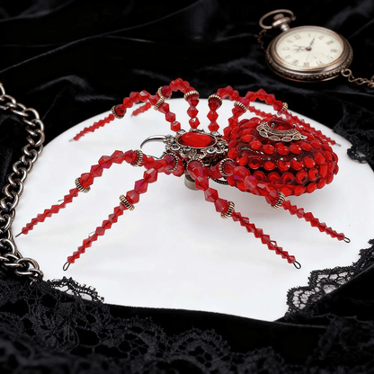 スチームパンク風 ビーズクリスタル赤いクモ模型 組み立てキット（ミュージックボックス付き・260ピース）