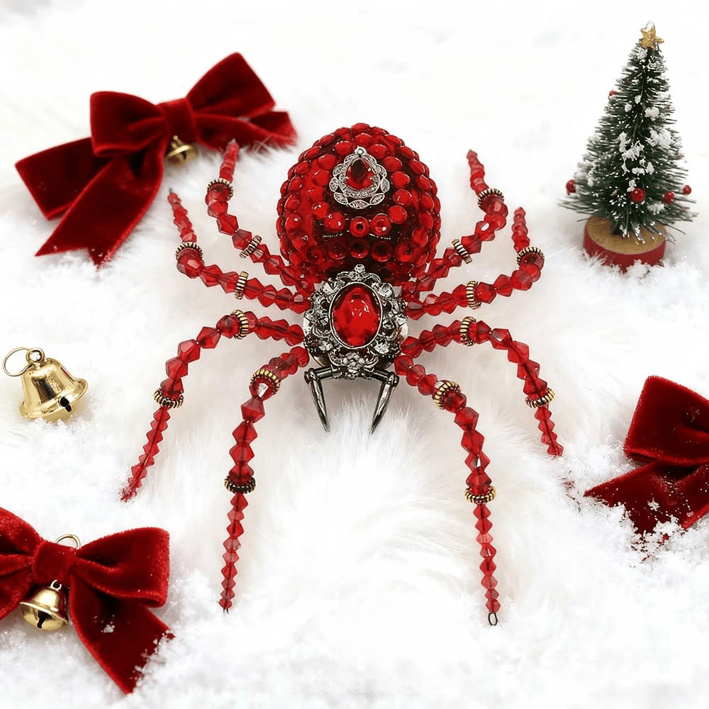 スチームパンク風 ビーズクリスタル赤いクモ模型 組み立てキット（ミュージックボックス付き・260ピース）