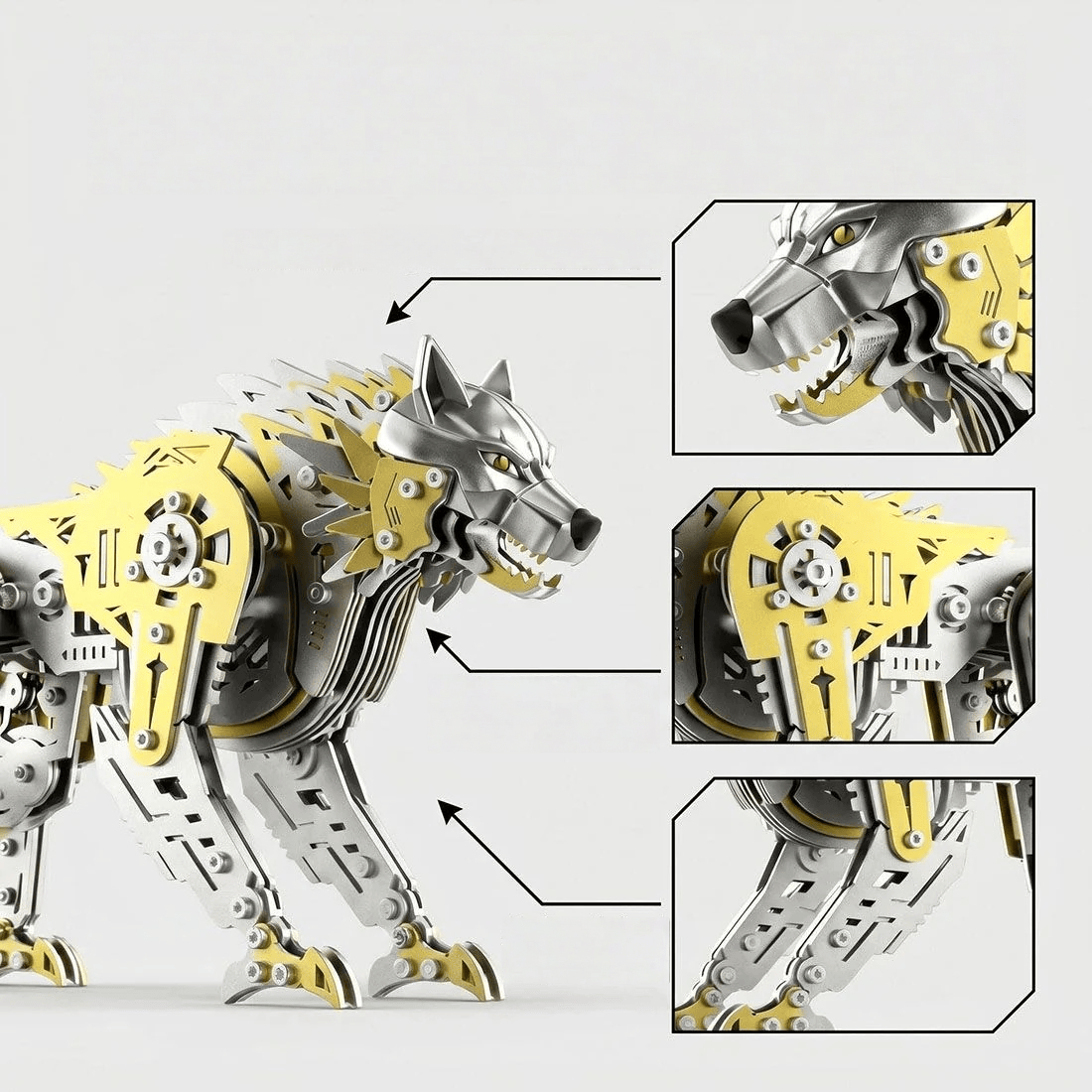 メカニカルウルフ 3Dメタルパズル 384ピース | 可動関節付きDIYモデル