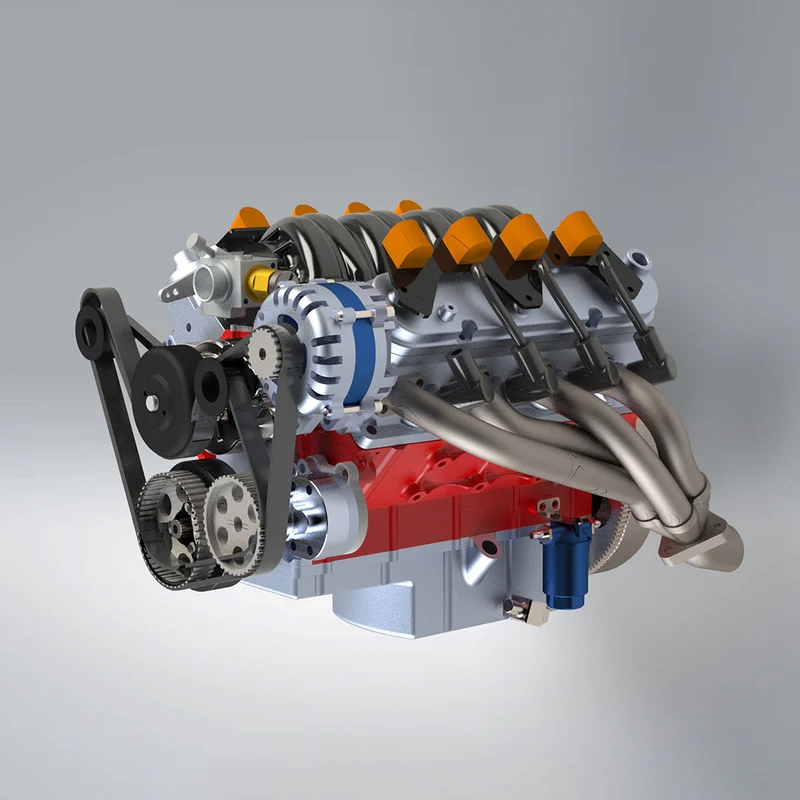 LS-52の8気筒OHVバルブトレーンとロッカーアーム