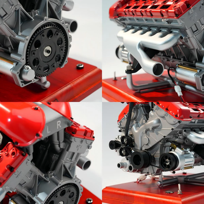 電動で可動するV12エンジン模型の内部メカニズム