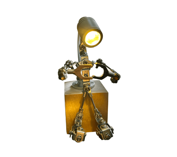 メカニカルミニロボットランプモデル  ライトコンパニオン 3D リサイクルメタル彫刻