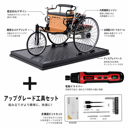 1886年ベンツ・パテント・モトールヴァーゲン金属模型の特徴と各部ディテール紹介