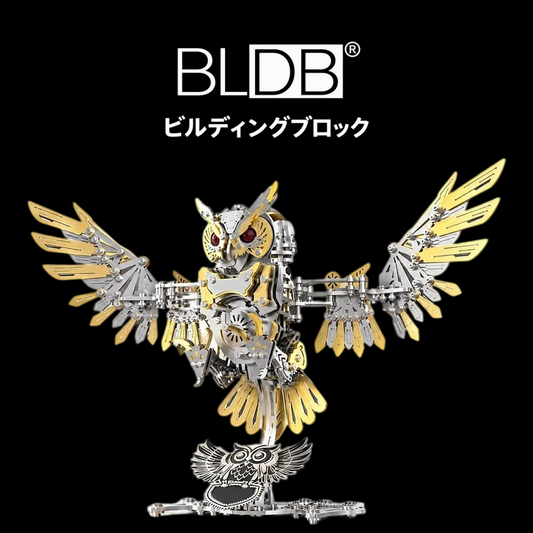 ゴーグル付きフクロウのスチームパンク風3Dメタルパズル 完成イメージ