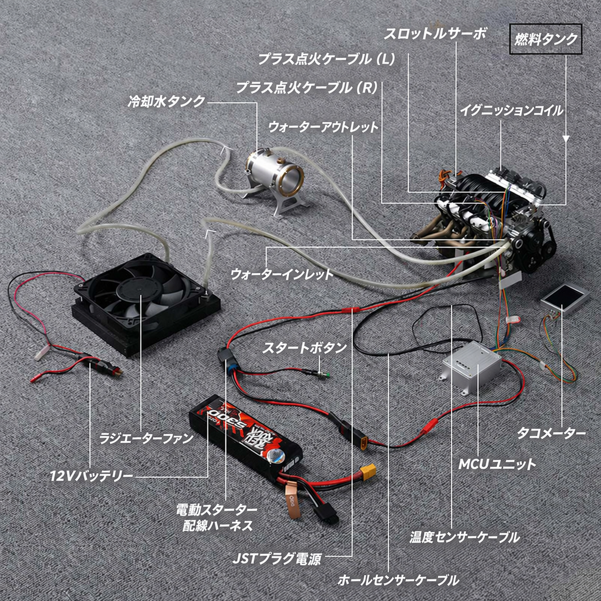 LS-52 V8エンジンの排気ヘッダーとオイルフィルター