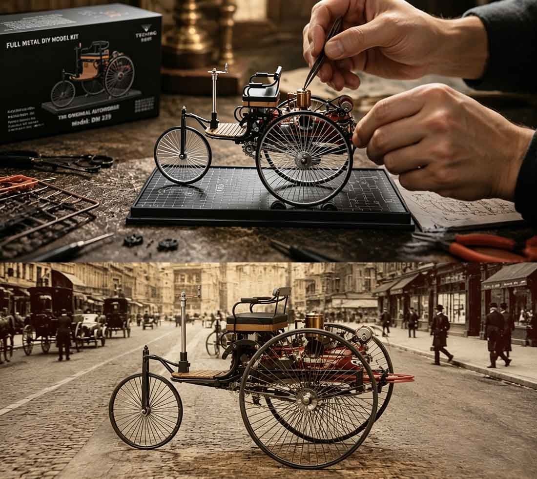 世界初の自動車を組み立てるDIY体験と1886年クラシックカー再現モデル