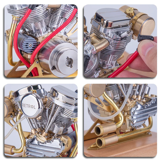 木製ベースに固定されたRETROL R30 OHV 4ストロークエンジン