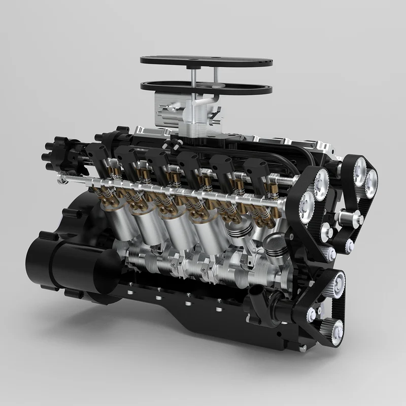 12気筒V型DOHCシリンダーヘッドのディテール