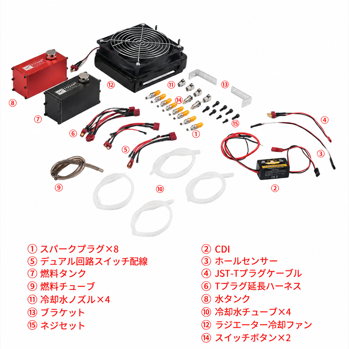TOYAN FS-V800WGPC用スターターキット全15部品の日本語一覧